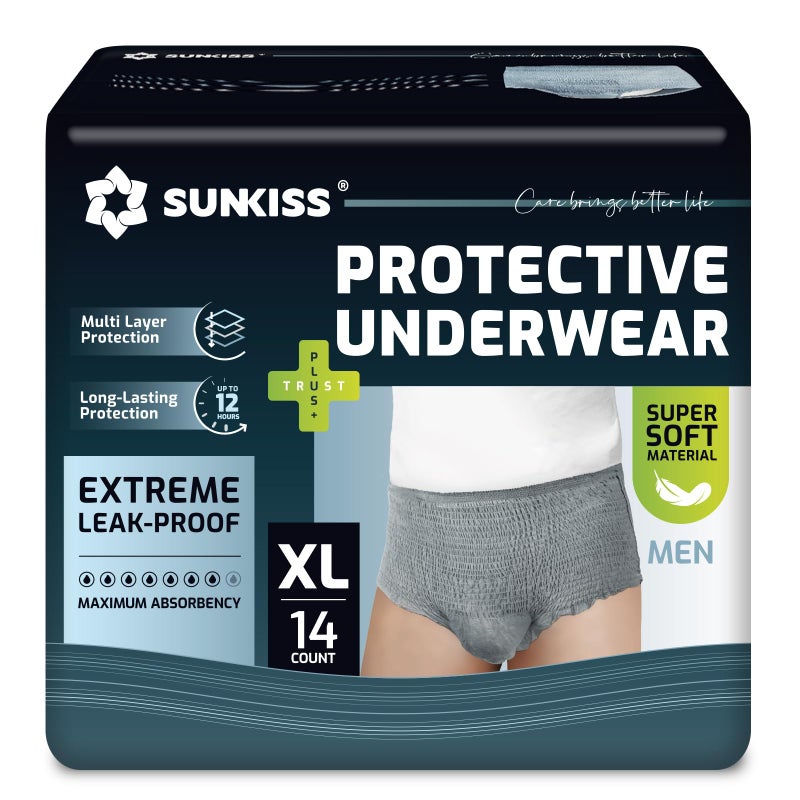 SUNKISS Incontinence Pants for Men, Daytime Disposable Adult Pull Ups, Mens Protective Underwear with Maximum Absorbency, Grey, XLarge, 14 Count